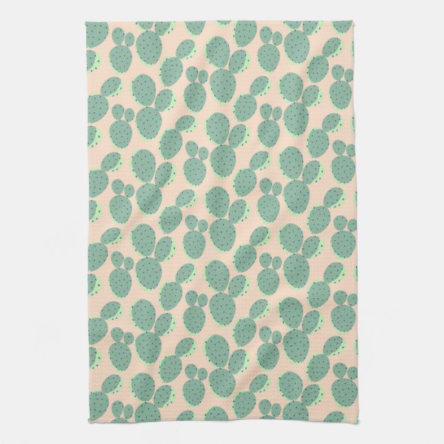 Green & Pink Cactus Pattern Kitchen Towel (Vertical)