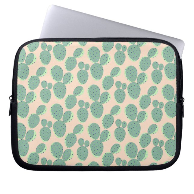 Green & Pink Cactus Pattern Laptop Sleeve (Front)