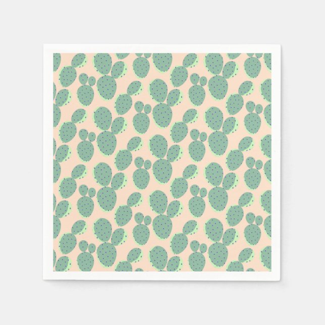 Green & Pink Cactus Pattern Napkins (Front)