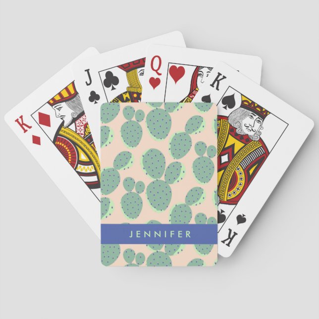 Green & Pink Cactus Pattern Poker Cards (Back)