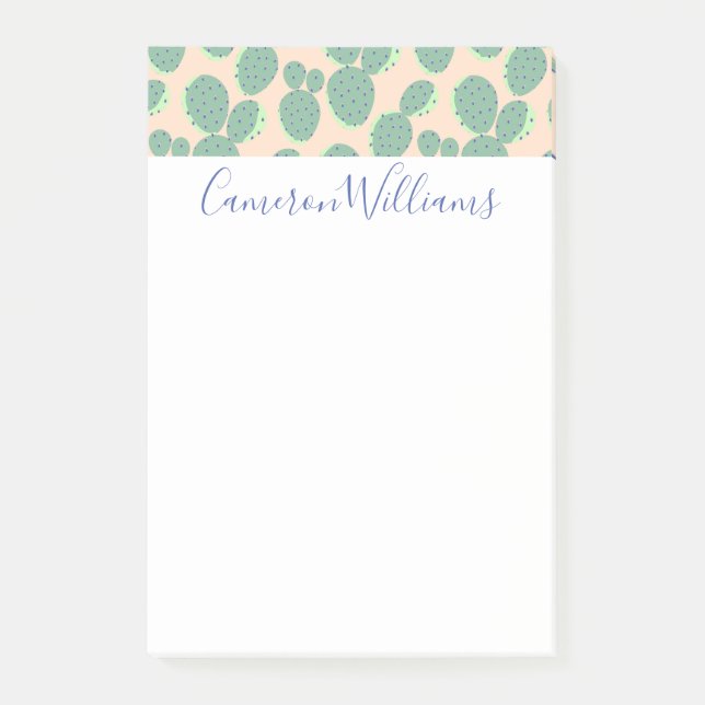 Green & Pink Cactus Pattern Post-it Notes (Front)