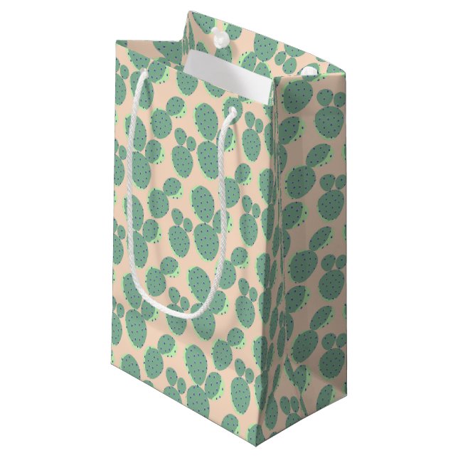 Green & Pink Cactus Pattern Small Gift Bag (Front Angled)