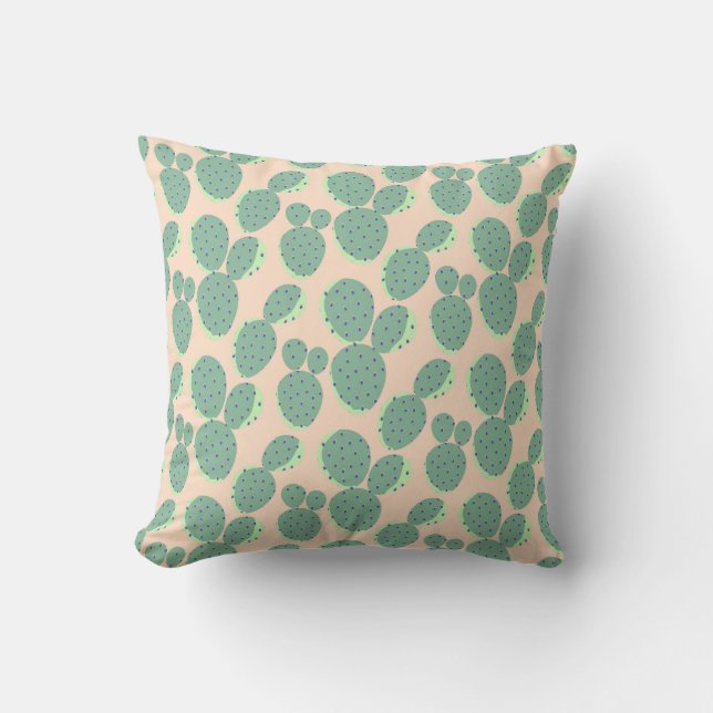 Green & Pink Cactus Pattern Throw Pillow (Front)