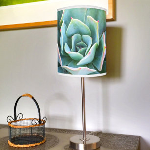 Green Pink Cactus Succulent Photo Bold Modern Chic Table Lamp