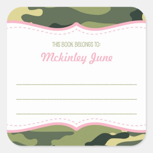 Green  Pink Camouflage bookplate book plate