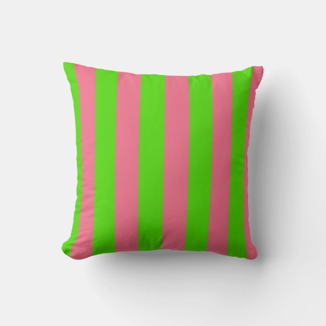 Green, Pink Candy Stripes Throw Pillow (Front)