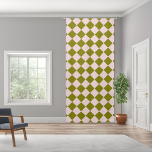 Green Pink Checker Diamond Pattern Blackout Curtains