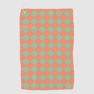 Green Pink Checker Diamond Pattern Golf Towel