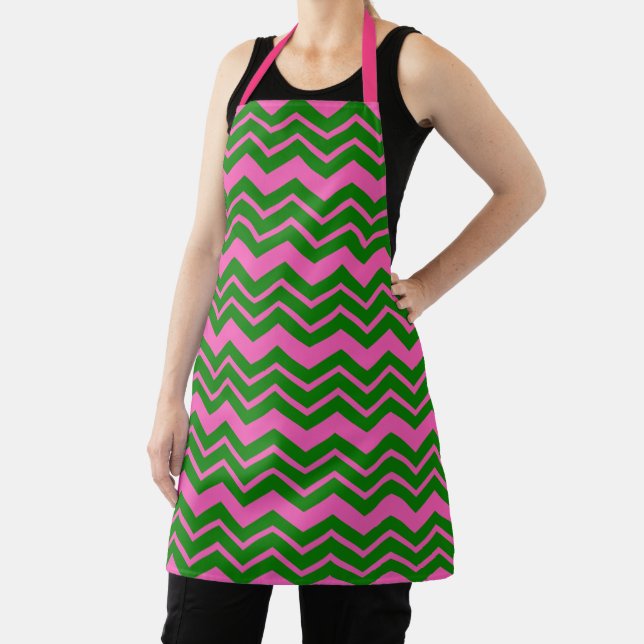 Green Pink Chevron Zigzag Design  Apron (Insitu)