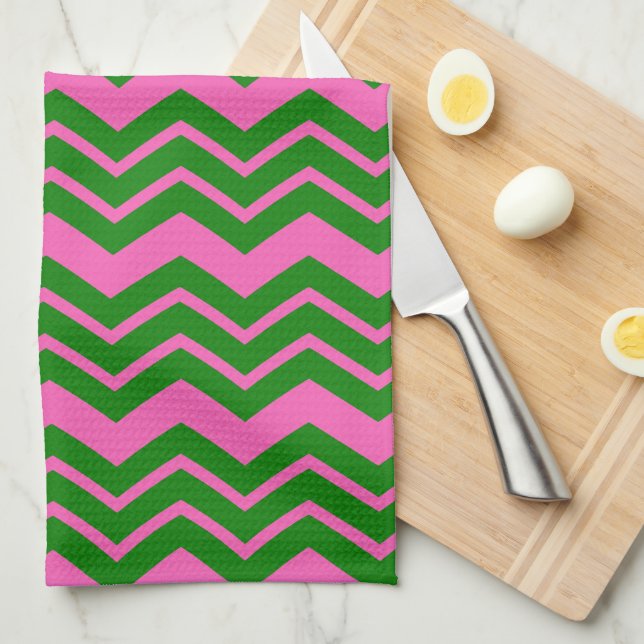 Green Pink Chevron Zigzag Design  Kitchen Towel (Quarter Fold)