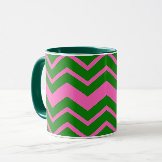 Green Pink Chevron Zigzag Design  Mug (Front Left)