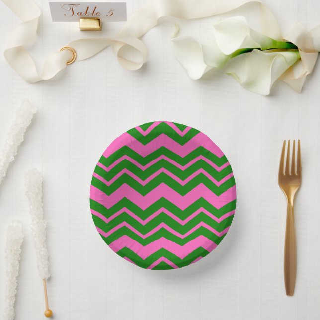 Green Pink Chevron Zigzag Design  Paper Bowls (Wedding)