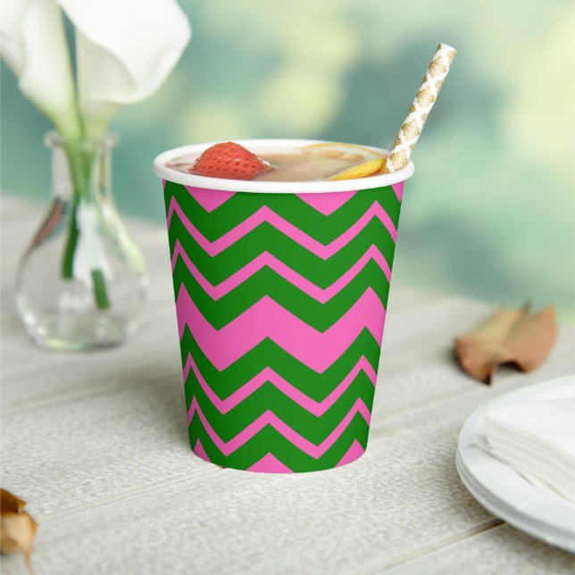 Green Pink Chevron Zigzag Design  Paper Cups (Insitu)