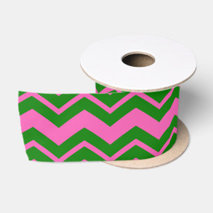 Green Pink Chevron Zigzag Design  Satin Ribbon