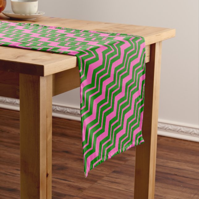 Green Pink Chevron Zigzag Design  Short Table Runner (In Situ)
