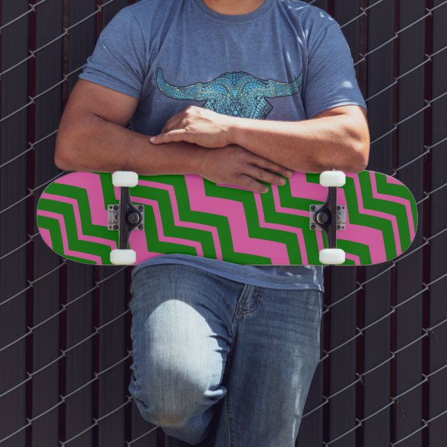 Green Pink Chevron Zigzag Design  Skateboard (Outdoor 3)