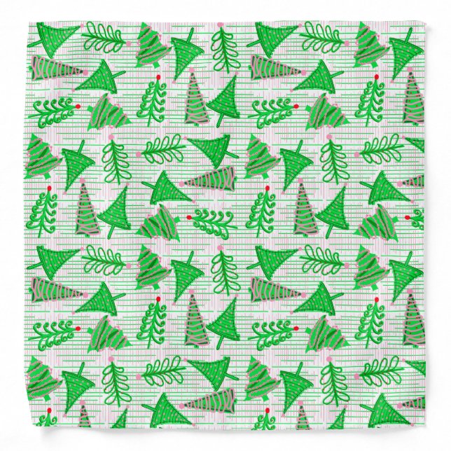 Green Pink Christmas Trees Bandana (Front)
