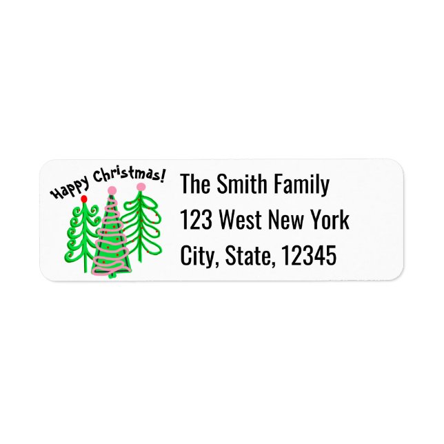 Green Pink Christmas Trees Label (Front)
