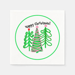 Green Pink Christmas Trees Napkins