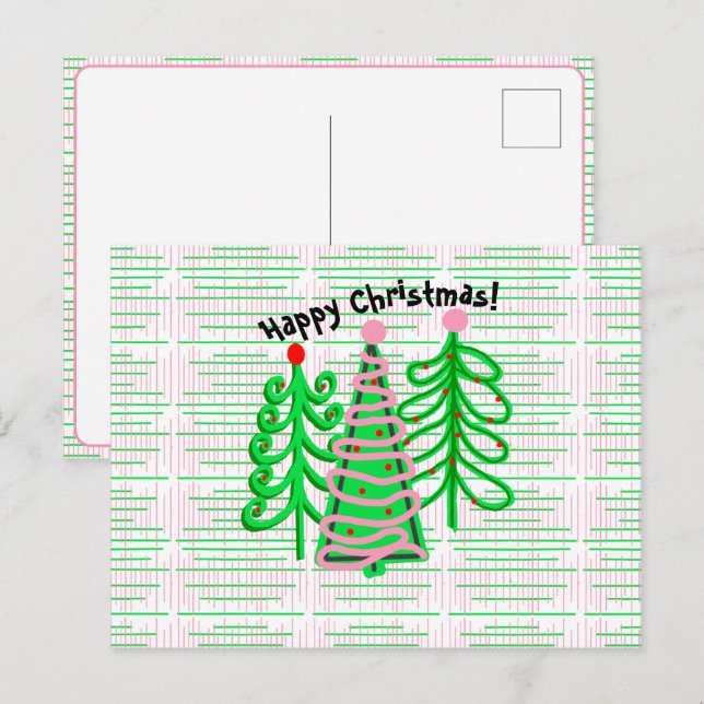Green Pink Christmas Trees Postcard (Front/Back)