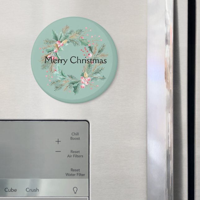 Green Pink Christmas Wreath Magnet (In Situ (Fridge))