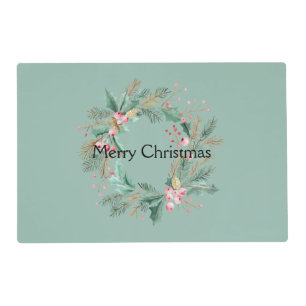 Green Pink Christmas Wreath Placemat
