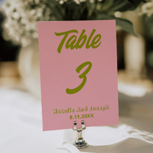 Green Pink Colorful Funky Wedding Table Number