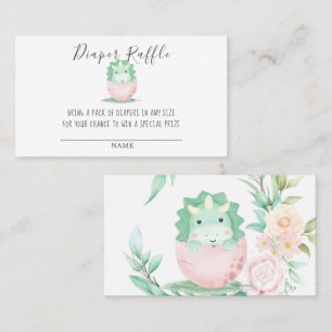 Green Pink Cute Dinosaur Diaper Raffle Baby Shower Business Card