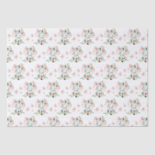 Green Pink Cute Floral Elephant Frame Baby Shower Tissue Paper