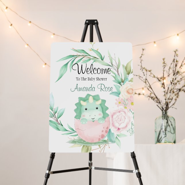 Green Pink Dinosaur Baby Shower  Foam Board (In Situ (Stand))