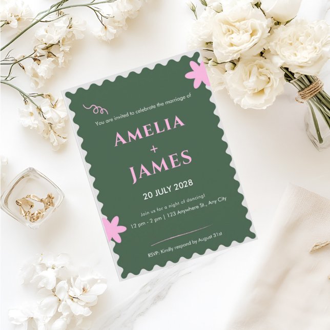 Green Pink Doodle wedding invitation (Creator Uploaded)