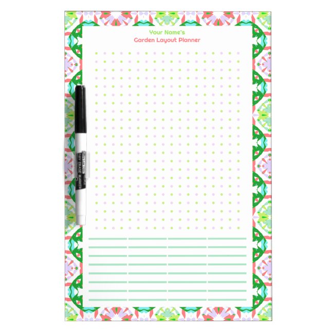 Green Pink Dot Grid Garden Gardening Plan Planner Dry Erase Board (Front)