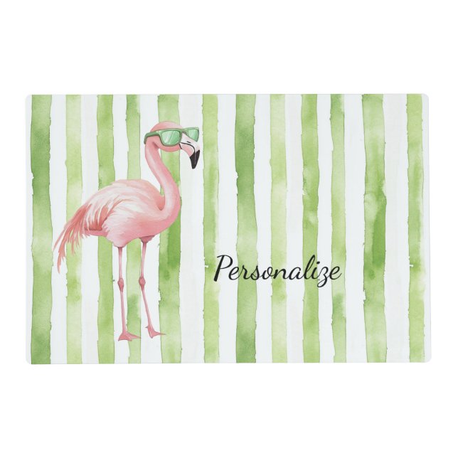 Green Pink Flamingo Birthday Placemat (Front)