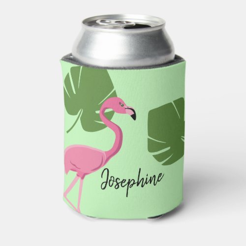 Green Pink Flamingo Tropical Bachelorette Can Cooler