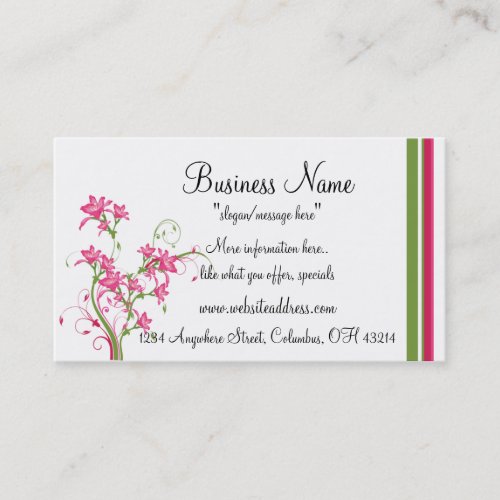 Green  Pink Floral Design Stylish Business Cards