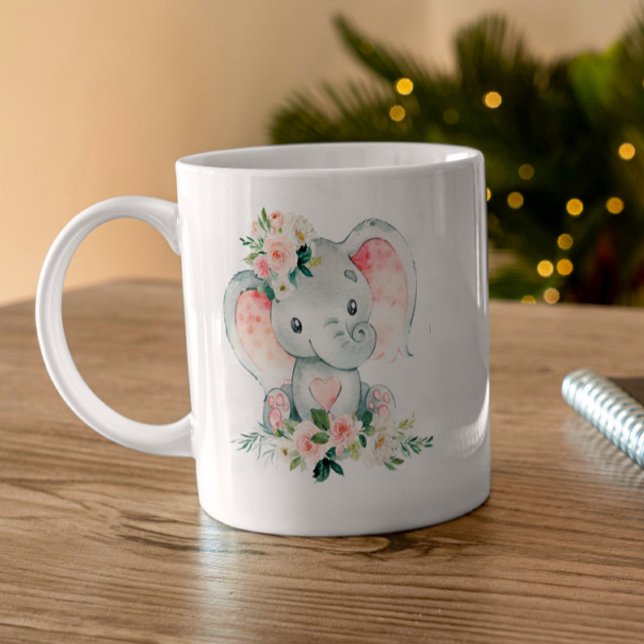 Green Pink Floral Elephant Frame Diaper Raffle Coffee Mug (Creator Uploaded)
