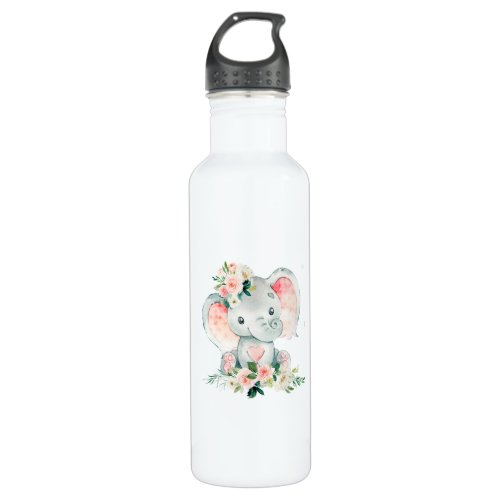 Green Pink Floral Elephant Frame Diaper Raffle Stainless Steel Water Bottle