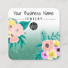 Green Pink Floral Glitter Logo Earring Display Square Business Card
