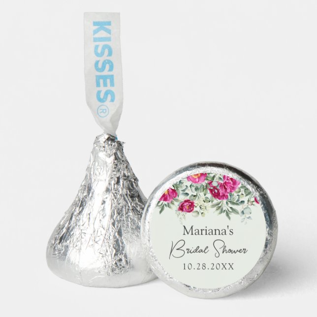 Green Pink Floral on Sage Bridal Shower Hershey®'s Kisses® (Front)