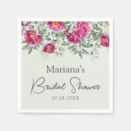 Green Pink Floral on Sage Bridal Shower Napkins