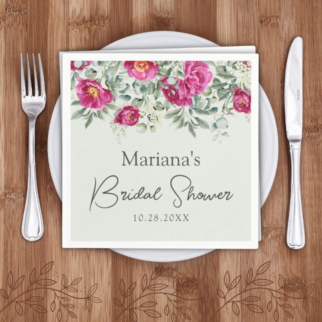 Green Pink Floral on Sage Bridal Shower Napkins (Creator Uploaded)