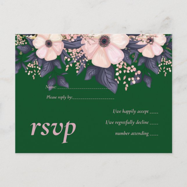 Green Pink Floral Wedding Budget Invitation Postcard (Front)