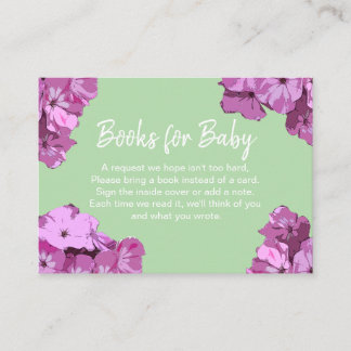 Green & Pink Flowers Baby Shower Books for Baby Enclosure Card