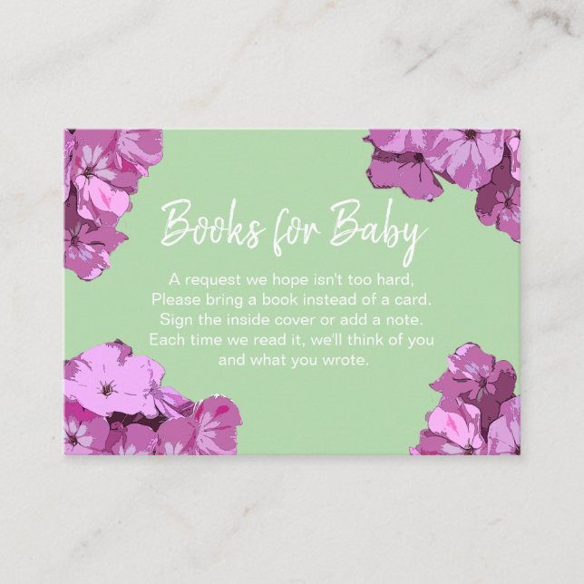Green & Pink Flowers Baby Shower Books for Baby Enclosure Card (Front)
