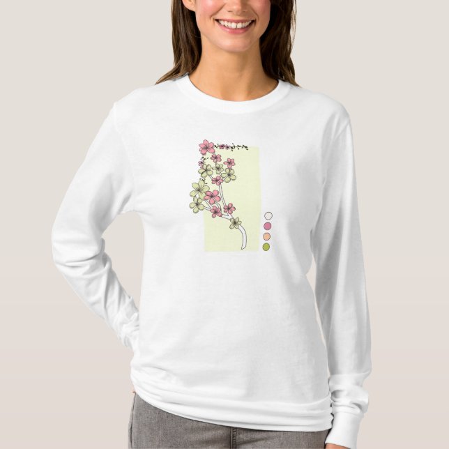 Green Pink Flowers Long Sleeve T-Shirt (Front)