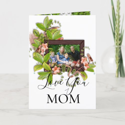Green Pink Flowers Picture Frame Add a Photo Card