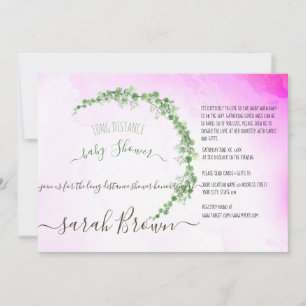 GREEN & PINK FOLIAGE  LONG DISTANCE BABY SHOWER INVITATION