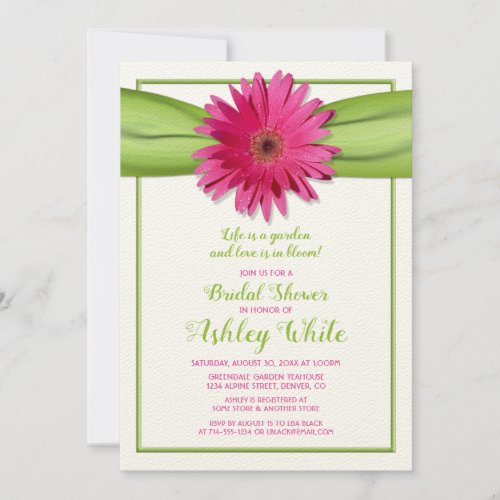 Green Pink Gerbera Daisy Bridal Shower Invitation