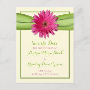 Green Pink Gerbera Daisy Wedding Save the Date Announcement Postcard