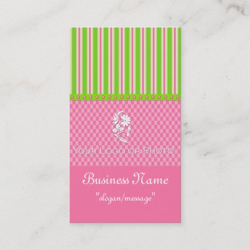 Customizable Green &amp; Pink Girly Boutique Chic Business Cards
